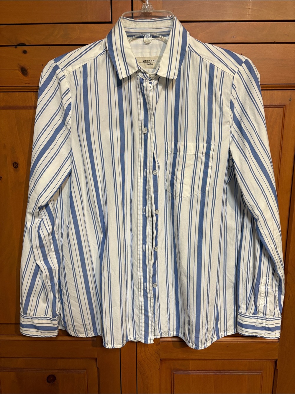 Weekend Max Mara Blue and White Striped Cotton Button-Down Shirt